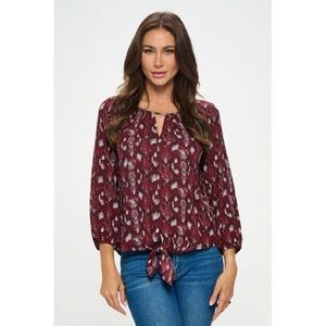 Cut out Shoulder Long sleeve Blouse Maroon Floral size S